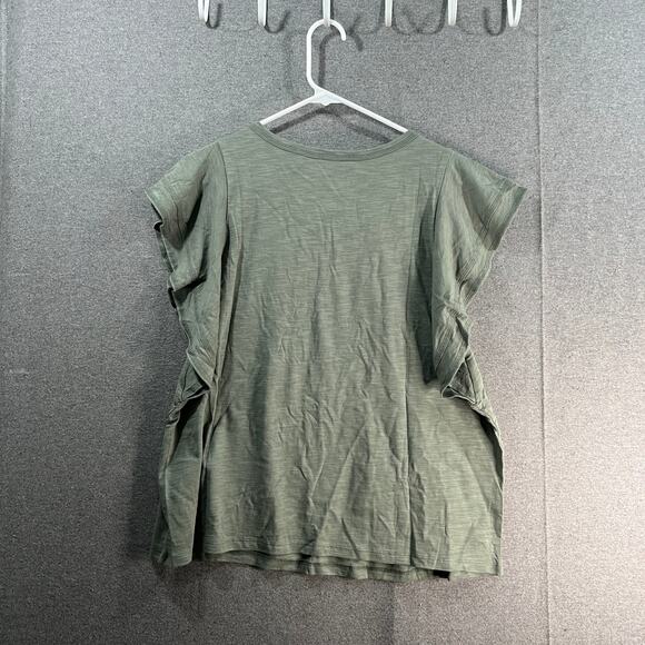 Candace Cameron Bure Breezy Cotton Flutter-Sleeve Top Olive Ash Size Medium - Picture 2 of 8